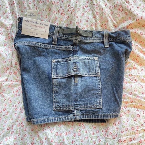 Vtg Y2K Abercrombie & Fitch Ultra Short Denim Shorts Cargo Low Rise 30" Grunge - Picture 3 of 10